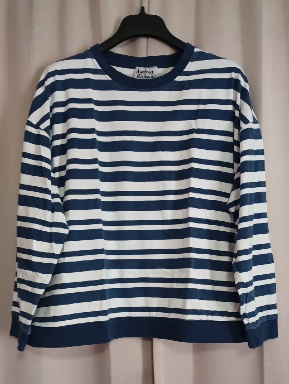 Anthony Richards Navy White Long Sleeve Crewneck Top Cotton XL Nautical Coastal